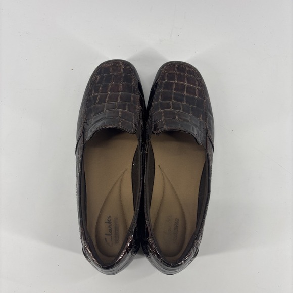 Clarks Gael Angora Brown Croc Embossed Leather Comfort Loafers 7M Shoes - Picture 5 of 9